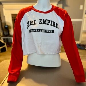 Sinsay Girl Empire Cropped Sweatshirt Red White XL